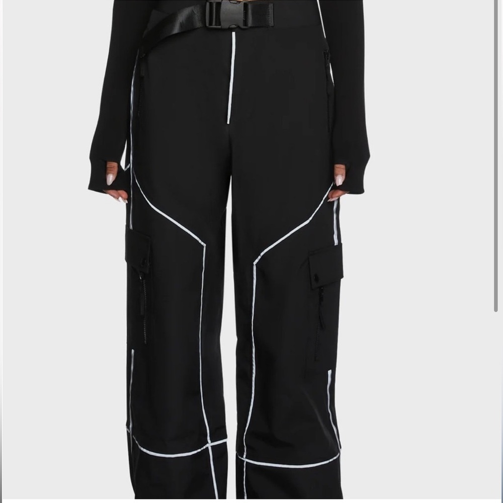 NWT POSTER GIRL Black Cargo Pants with White Accents